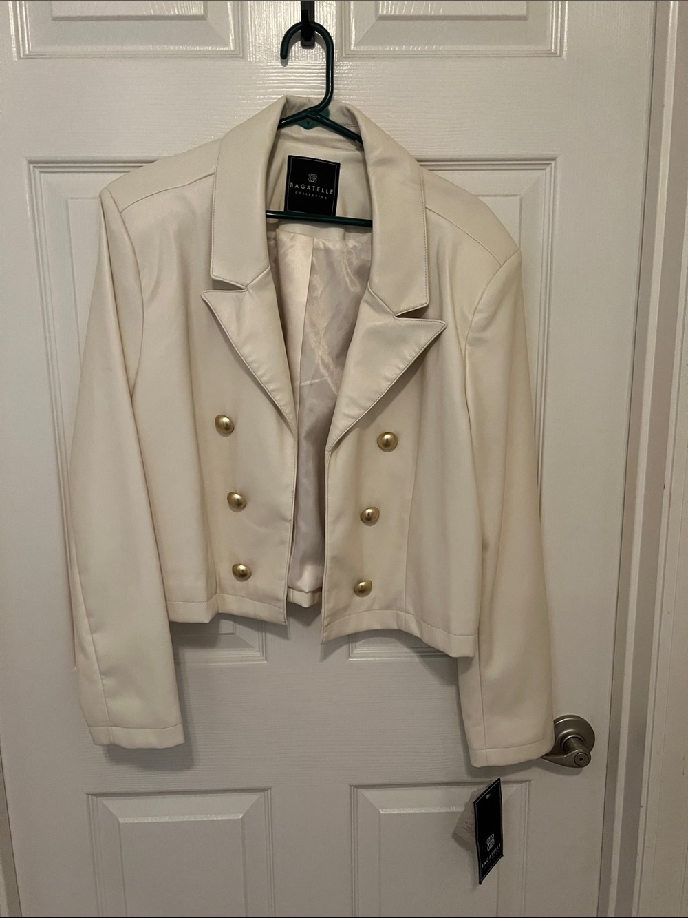 bagatelle Cream Double-Breasted Cropped Blazer with Gold Buttons